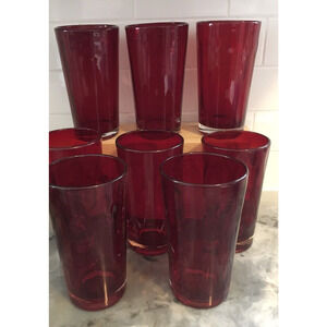 Ruby‎ Red Cased Glass Optic Tall Tumblers vintage